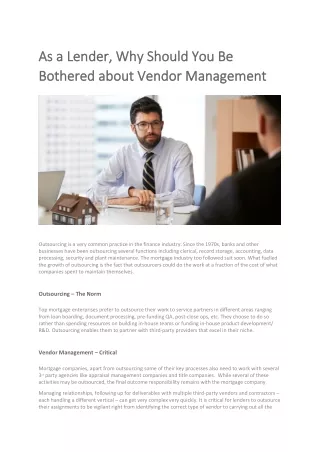 as a lender why should you be as a lender