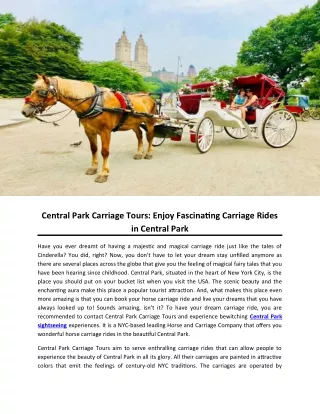 Central Park Carriage Tours: Enjoy Fascinating Carriage Rides in Central Park