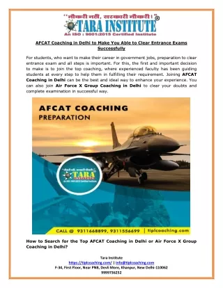 AFCAT Coaching in Delhi to Make You Able to Clear Entrance Exams Successfully