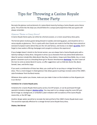 tips for throwing a casino royale theme party