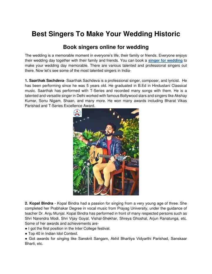best singers to make your wedding historic