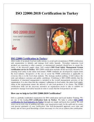 ISO 22000 Certification Provider in Turkey | ISO Certification For Food Safety in Turkey
