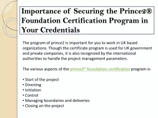 Importance of Securing the Prince2® Foundation Certification Program in Your Credentials