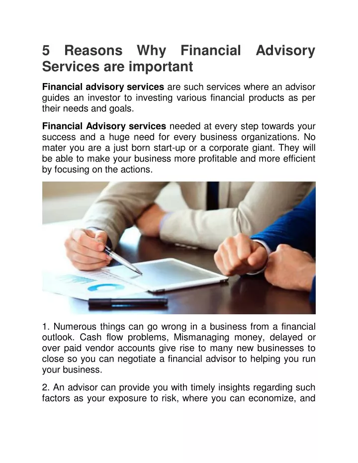 5 reasons why financial advisory services