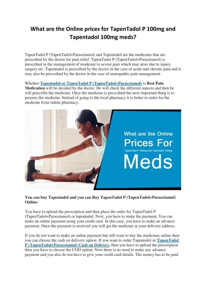 what are the online prices for tapentadol p 100mg