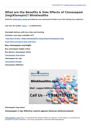 What are the Benefits & Side Effects of Clonazepam 2mg(Klonopin)? Blinkhealths