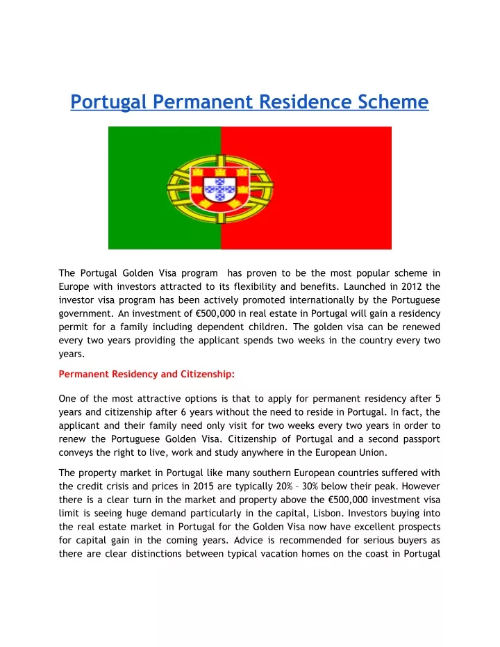 portugal permanent residence scheme