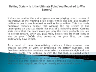 Betting Stats - Is it the Ultimate Point