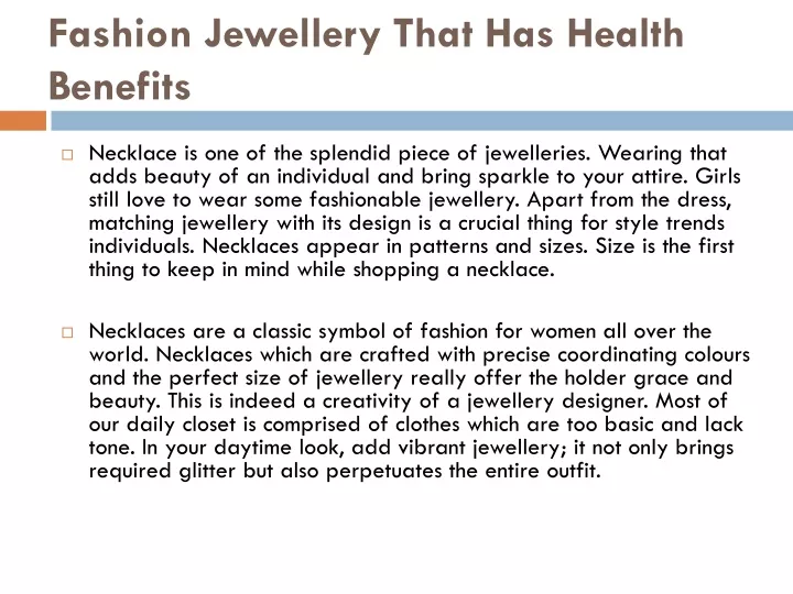 fashion jewellery that has health benefits