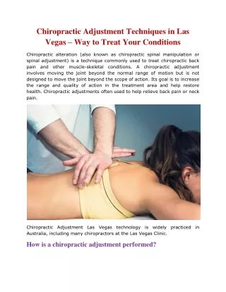 Chiropractic Adjustment Techniques in Las Vegas – Way to Treat Your Conditions