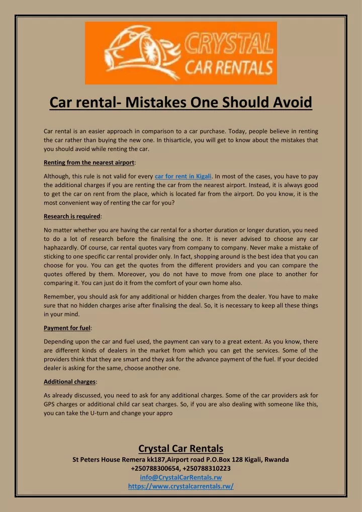 car rental mistakes one should avoid