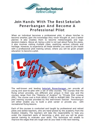 Join Hands With The Best Sekolah Penerbangan And Become A Professional Pilot