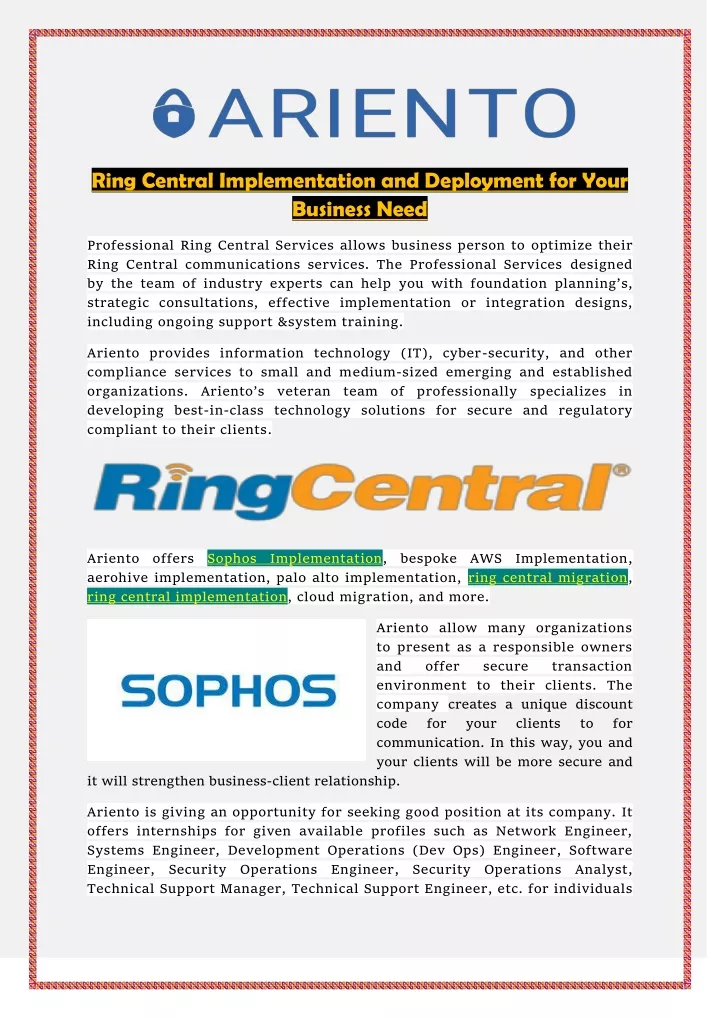 ring central implementation and deployment