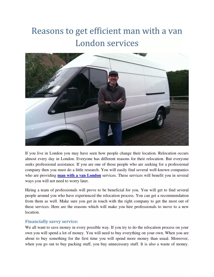reasons to get efficient man with a van london