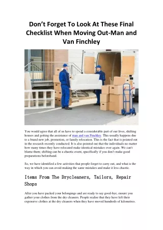 Don’t Forget To Look At These Final Checklist When Moving Out-Man and Van Finchley