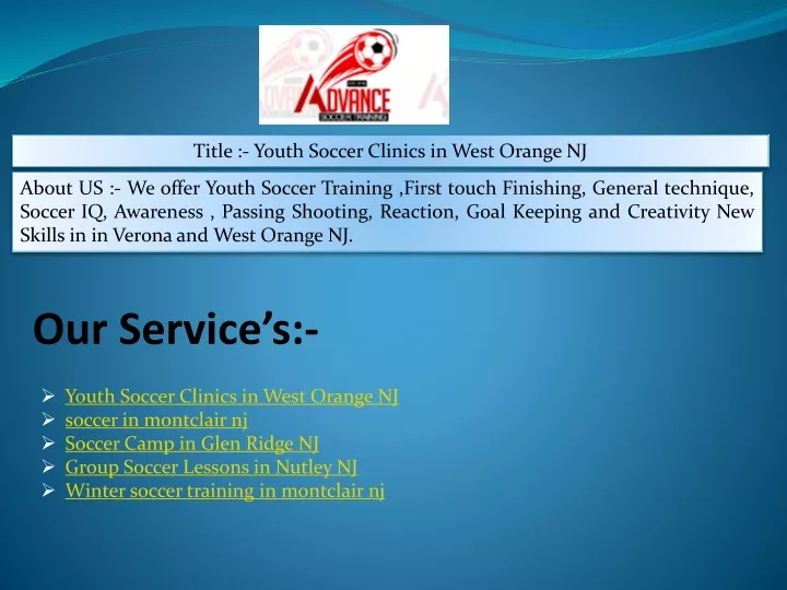 title youth soccer clinics in west orange nj