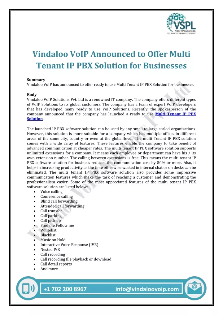 vindaloo voip announced to offer multi tenant