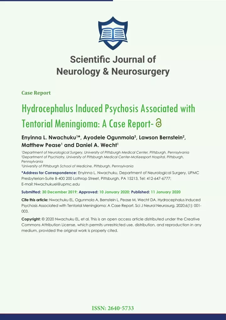 scienti fi c journal of neurology neurosurgery