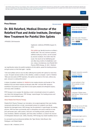 Dr. Bill Releford, Medical Director of the Releford Foot and Ankle Institute, Develops New Treatment for Painful Shin Sp