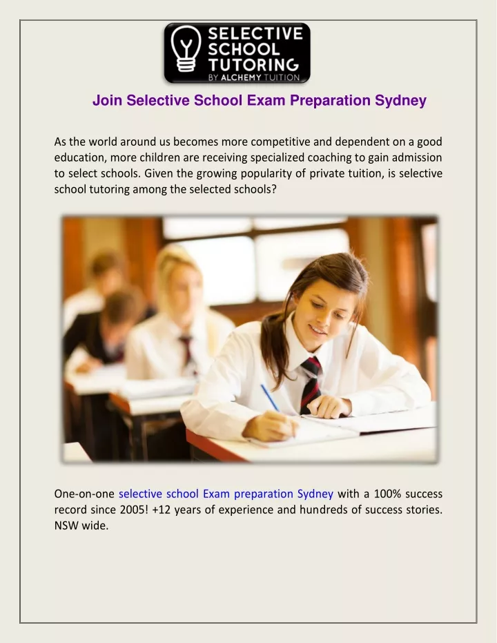 join selective school exam preparation sydney