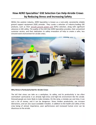 How AERO Specialties’ GSE Selection Can Help Airside Crews by Reducing Stress and Increasing Safety