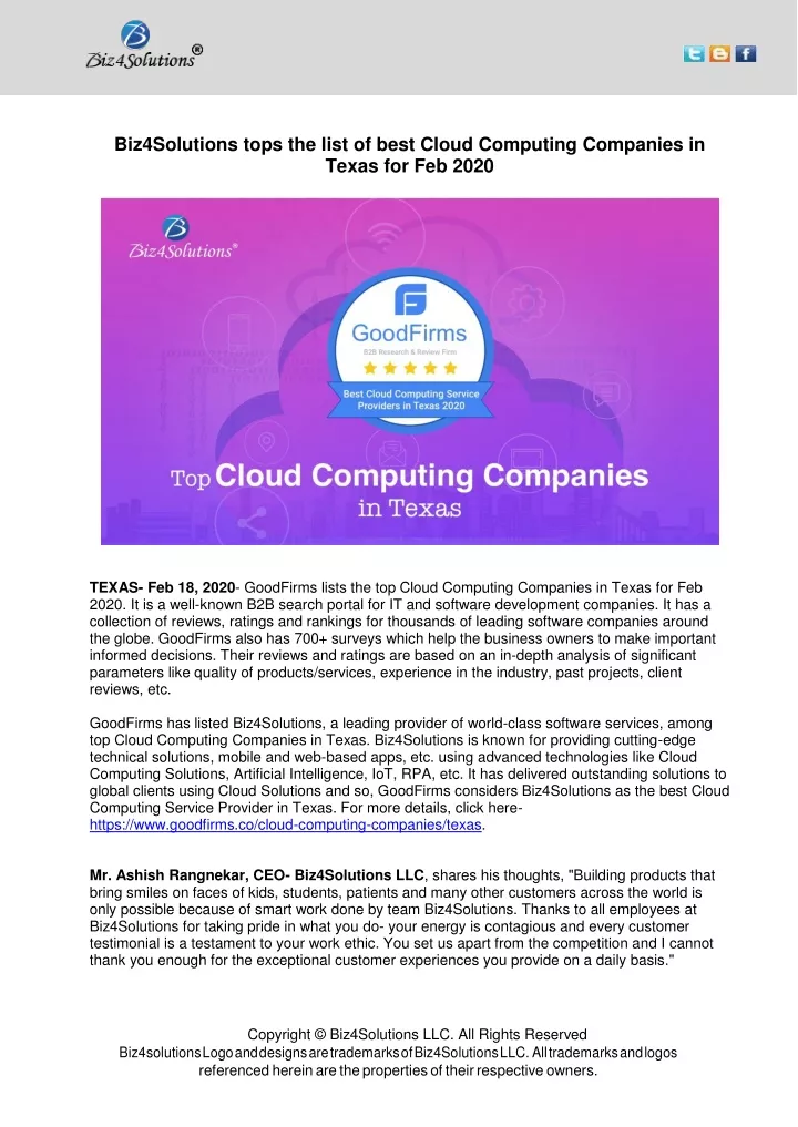 biz4solutions tops the list of best cloud