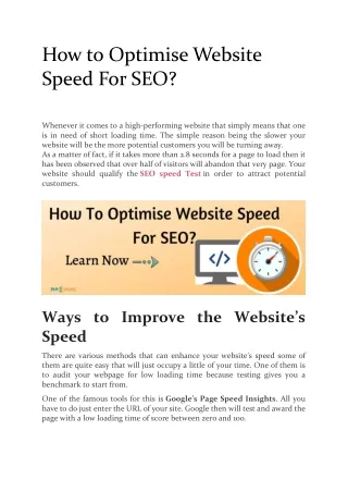 how to optimise website speed for seo