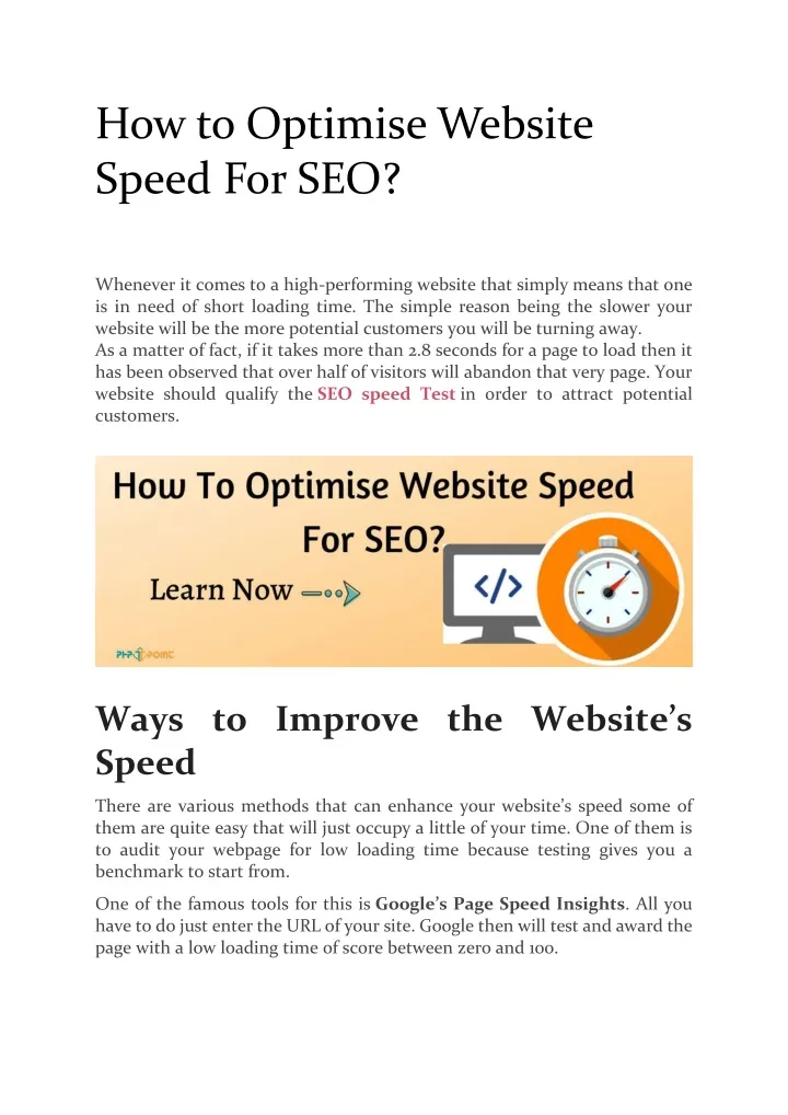 how to optimise website speed for seo