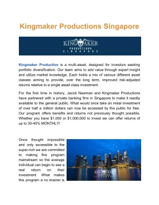 Kingmaker Productions | Offshore Investment