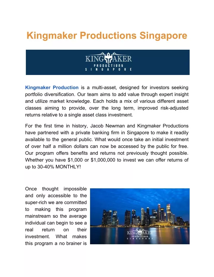 kingmaker productions singapore