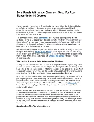 Solar Panels With Water Channels: Good For Roof Slopes Under 10 Degrees