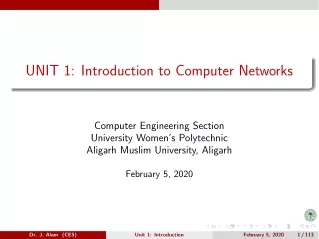 Unit 1: Computer Networks Dr. Jahangir Alam, University Women's Polytechnic Notes