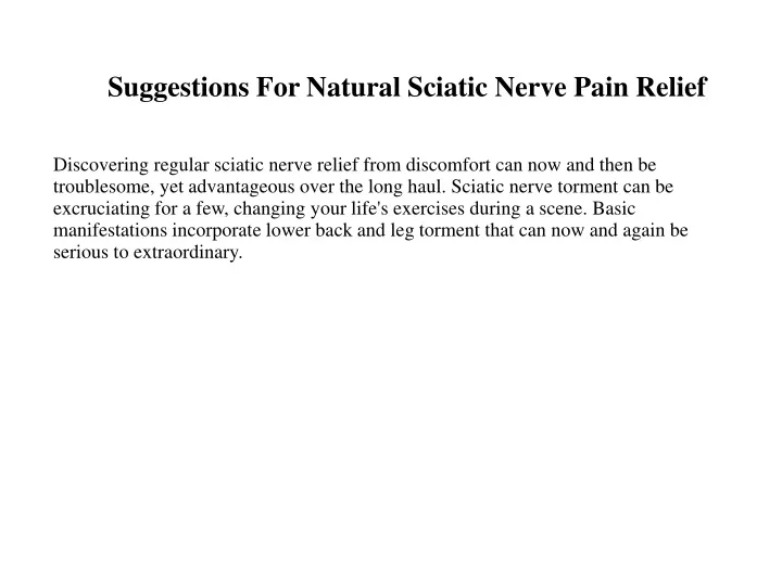 suggestions for natural sciatic nerve pain relief