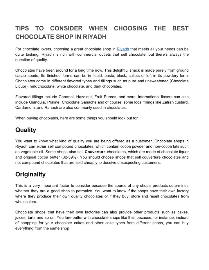 tips chocolate shop in riyadh