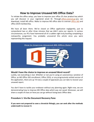 How to Recover Unsaved Data in MS Office - Office.com/setup