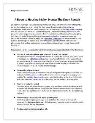 A Boon to Housing Major Events: The Linen Rentals