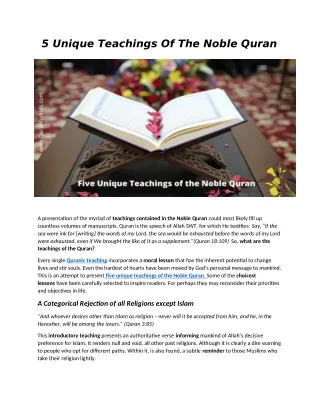 5 Unique Teachings Of The Noble Quran