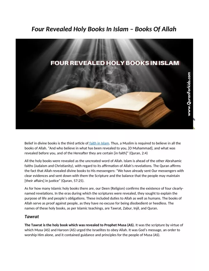 four revealed holy books in islam books of allah