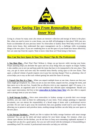 space saving tips from removalists sydney inner