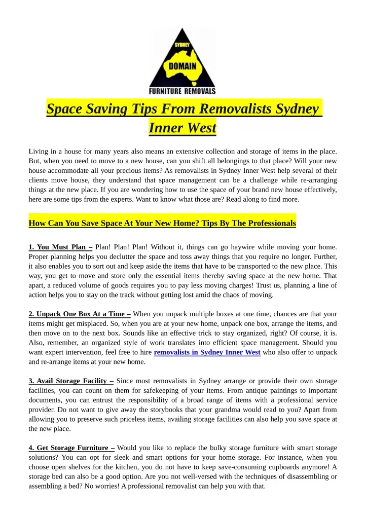 space saving tips from removalists sydney inner