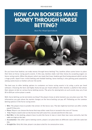 Per Head BSS: How Can Bookies Make Money Through Horse Betting?