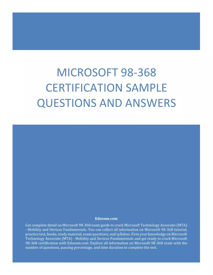 microsoft 98 368 certification sample questions