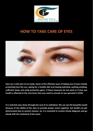 HOW TO TAKE CARE OF EYES