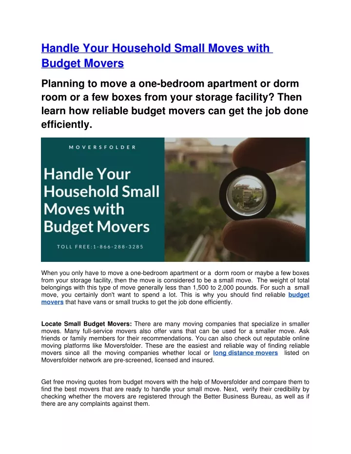 handle your household small moves with budget