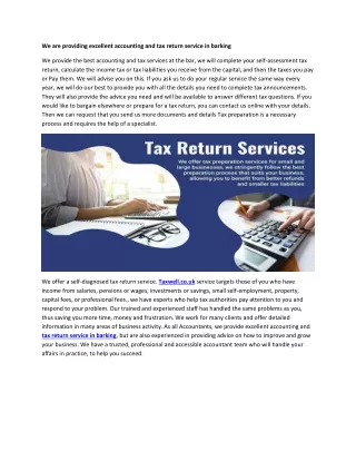 We are providing excellent accounting and tax return service in barking