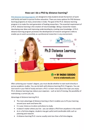 How can I do a PhD by distance learning?