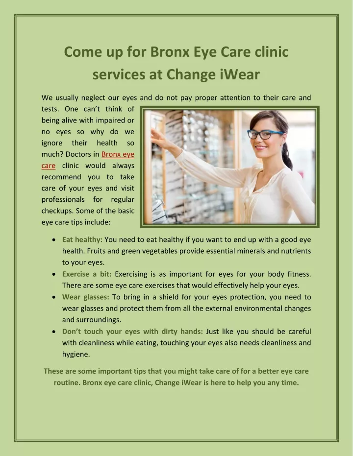 come up for bronx eye care clinic services