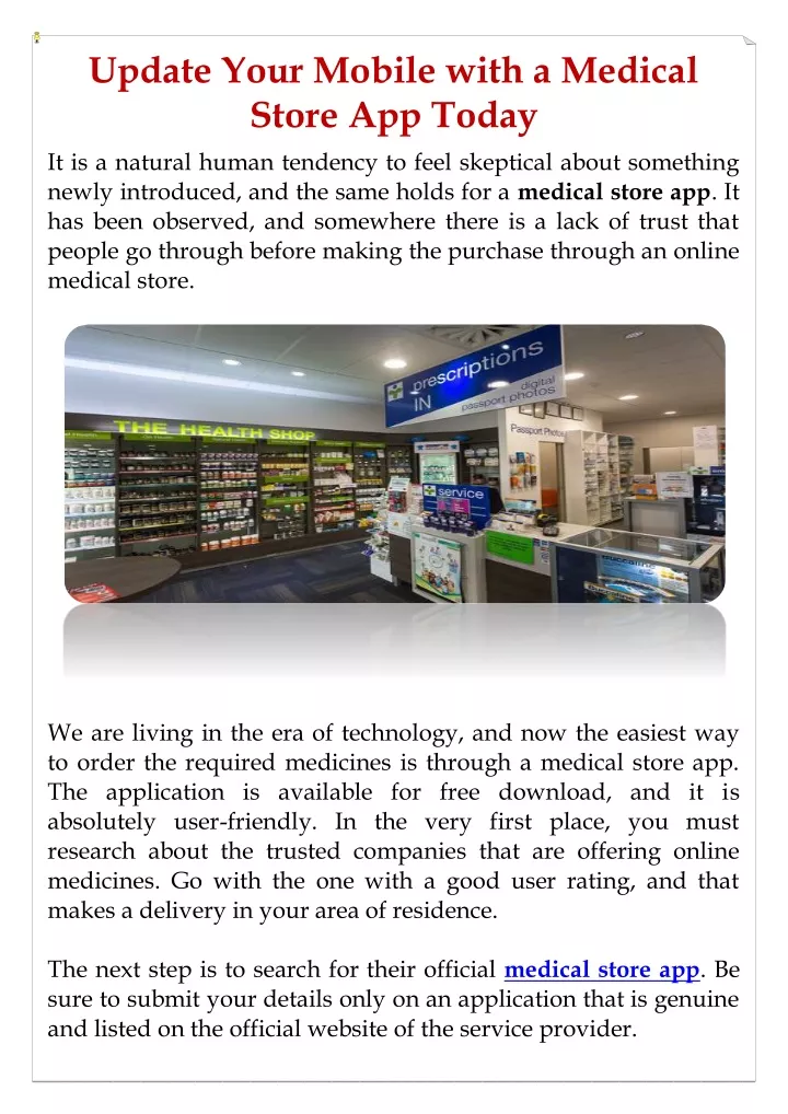 update your mobile with a medical store app today