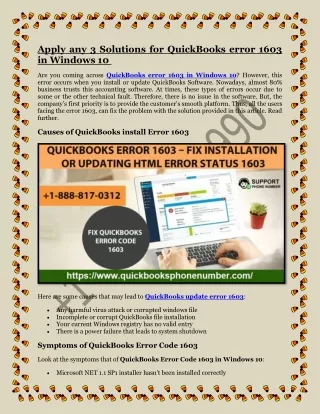apply any 3 solutions for quickbooks error 1603