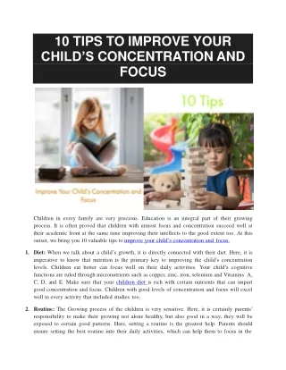 10 TIPS TO IMPROVE YOUR CHILD’S CONCENTRATION AND FOCUS
